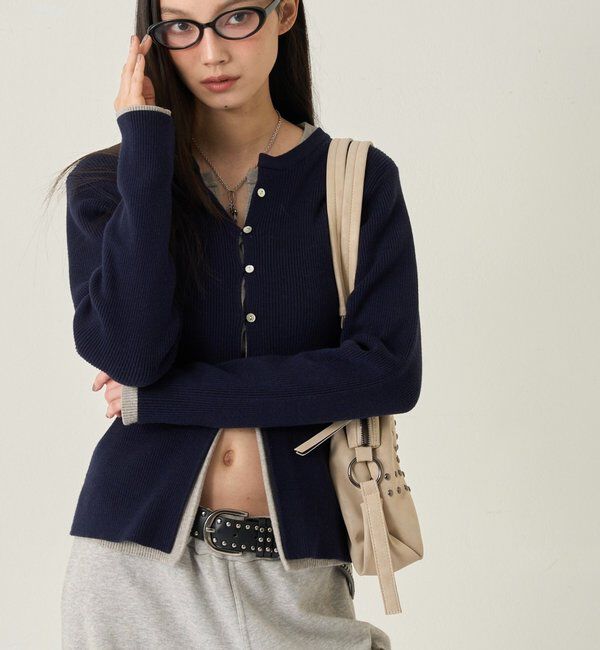  「リブニットナローカーディガン」|カーディガン|