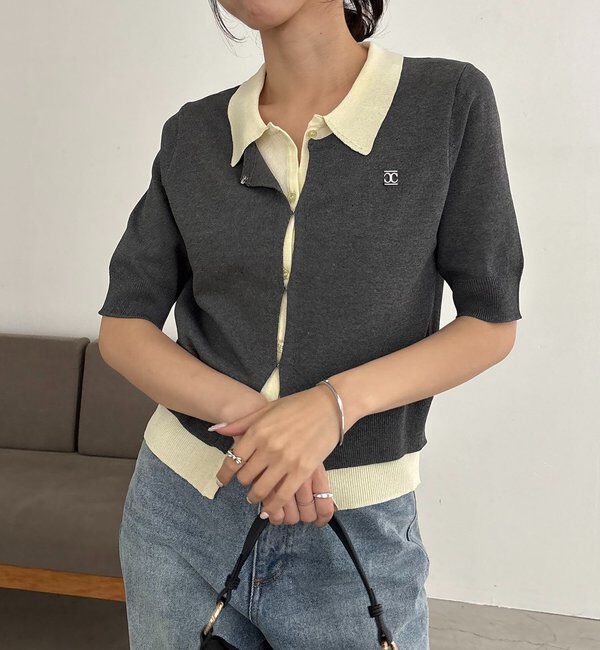  「半袖レイヤードポロニットカーディガン」|カーディガン|