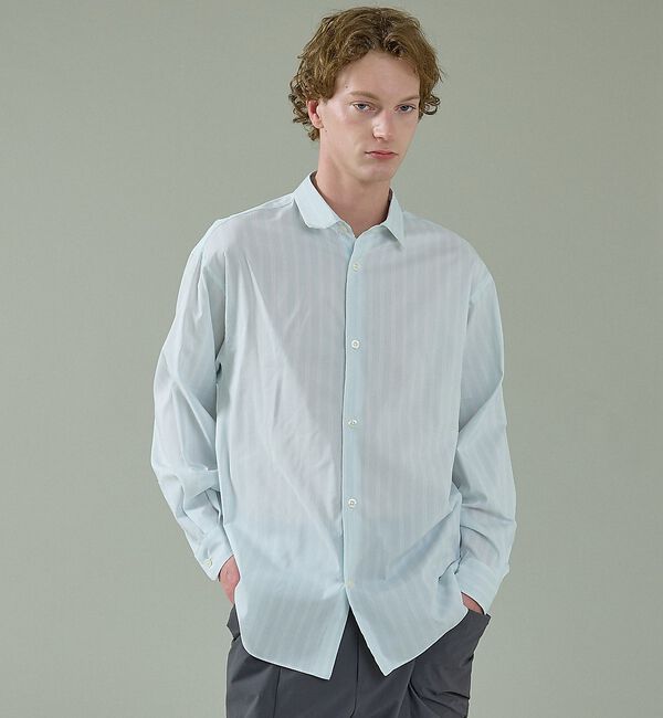 ABAHOUSE「エアリーストライプ オーバーサイズ レギュラーカラーシャツ」|シャツ・ブラウス|グリーン系その他1