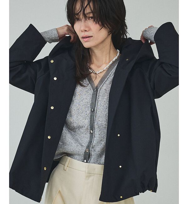 qualite「大好評につき予約開始！【小顔効果抜群！大人のフードブルゾン】タスランストレッチフ」|ブルゾン・スタジャン|ダークネイビー