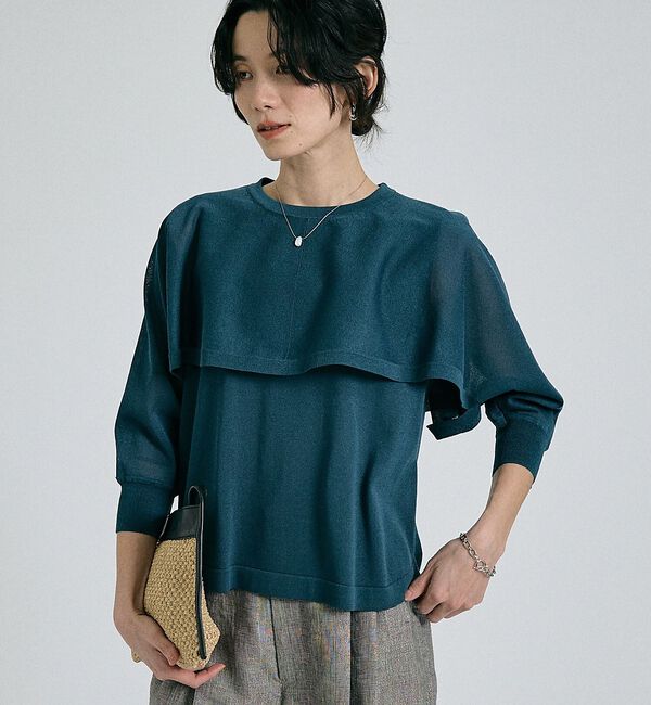 qualite「【ケープ&times;タンクの2WAY仕様】シアーケープニット」|シャツ・ブラウス|グリーン