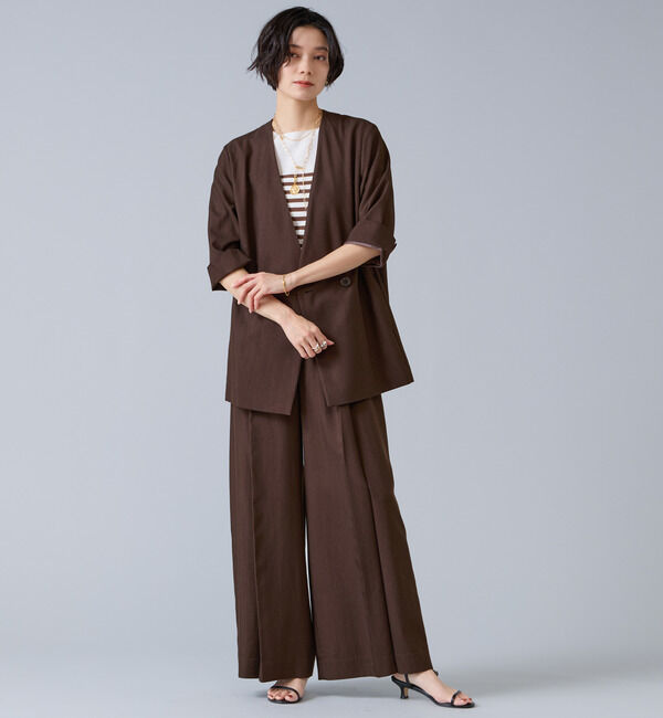 Liesse「テンセルナイロンVカラージャケット」|ノーカラージャケット|