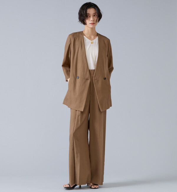 Liesse「テンセルナイロンVカラージャケット」|ノーカラージャケット|