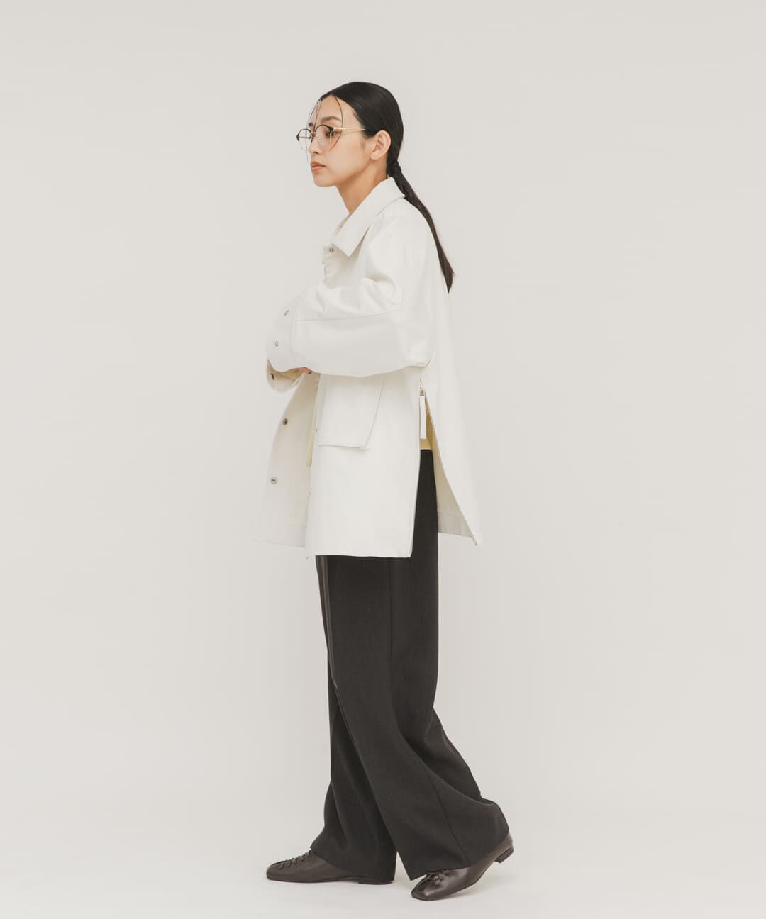  「ポケットディティールジャケット」|ノーカラーコート|