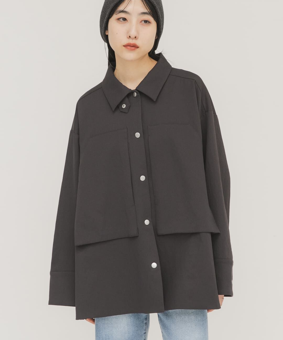  「ポケットディティールジャケット」|ノーカラーコート|