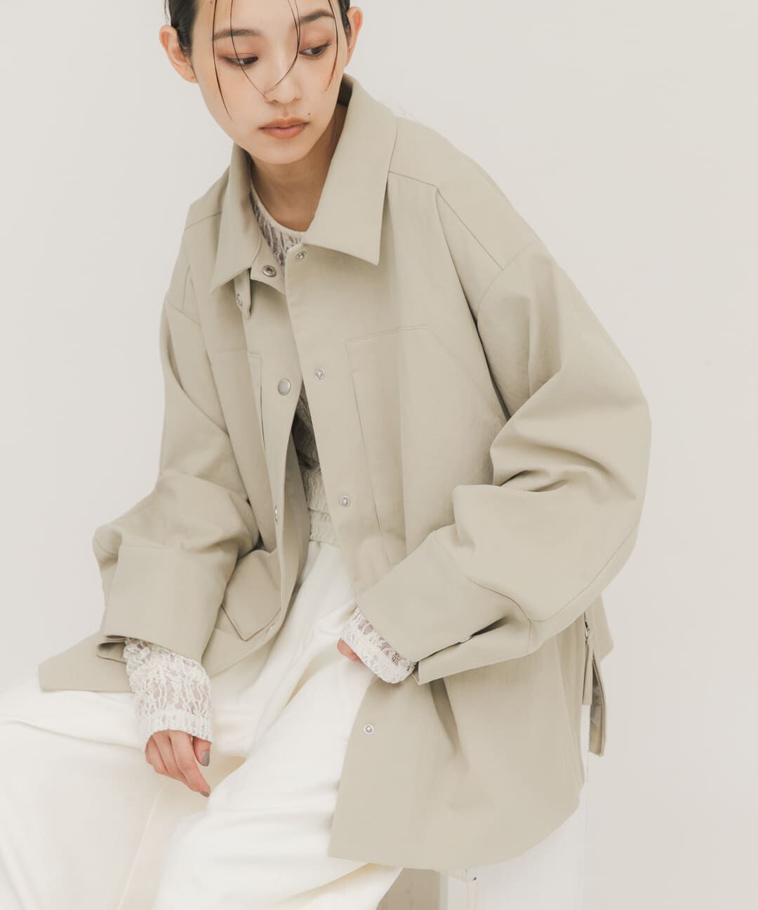  「ポケットディティールジャケット」|ノーカラーコート|ベージュ系その他