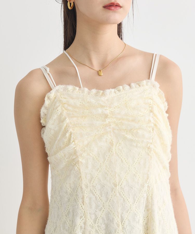 earth music&ecology「フロントギャザー起毛レースミニワンピース」|ワンピース|