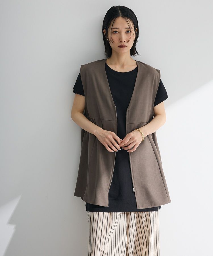 Green Parks「麻調ミディ丈ZIPベスト」|ベスト・ジレ|