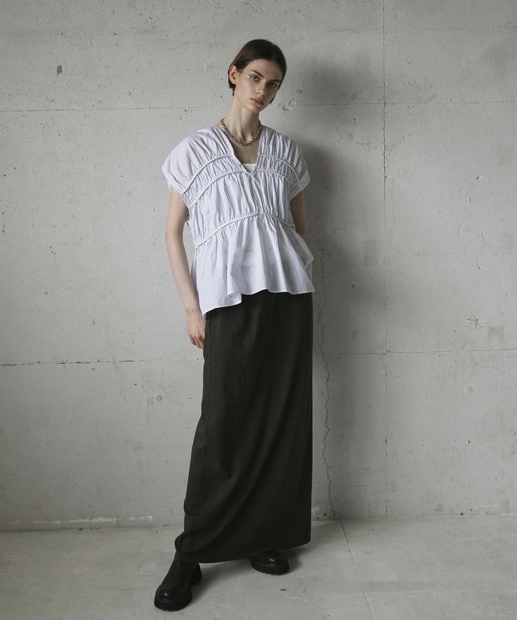 GARAGE OF GOOD CLOTHING「ストライプVネックギャザーブラウス」|シャツ・ブラウス|