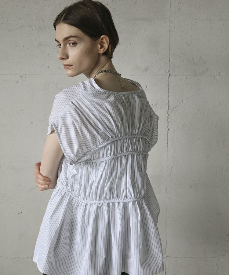 GARAGE OF GOOD CLOTHING「ストライプVネックギャザーブラウス」|シャツ・ブラウス|