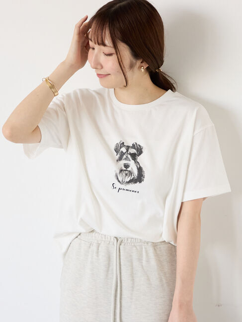 Te chichi TERRASSE「【接触冷感】犬モチーフプリントTシャツ」|Tシャツ・カットソー|オフホワイト