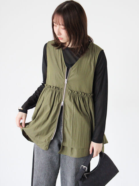 Te chichi TERRASSE「ナイロンペプラムベスト」|ダウンベスト・ベスト|