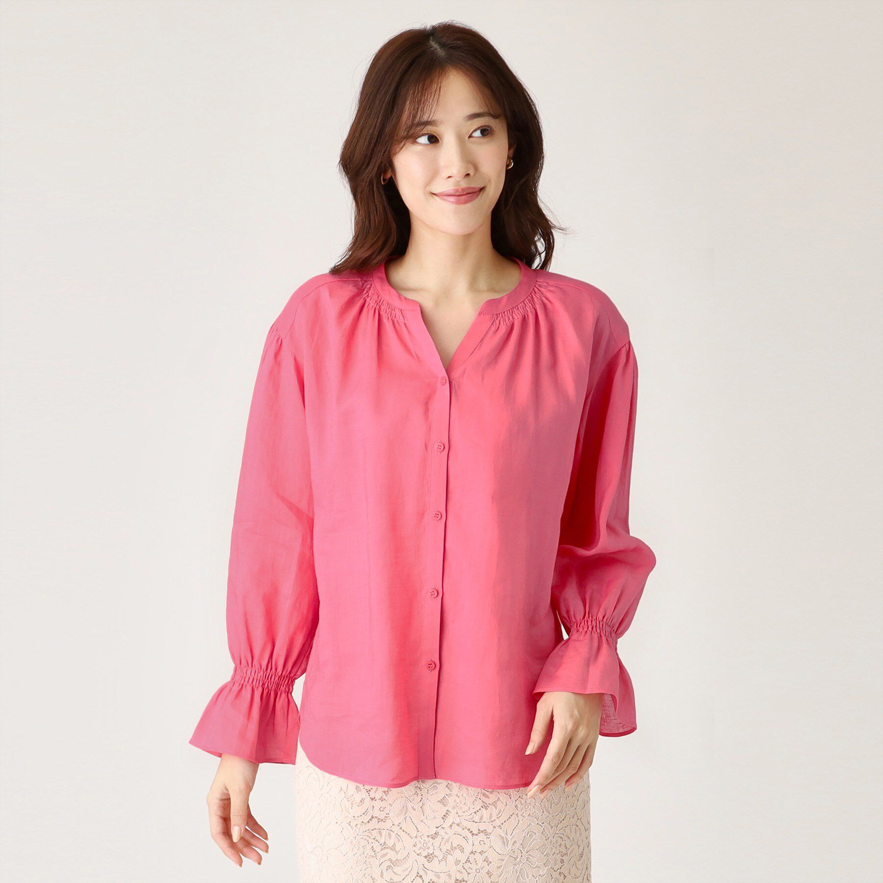 COUP DE CHANCE「【ラミー100％／洗える】ギャザーブラウス」|シャツ・ブラウス|