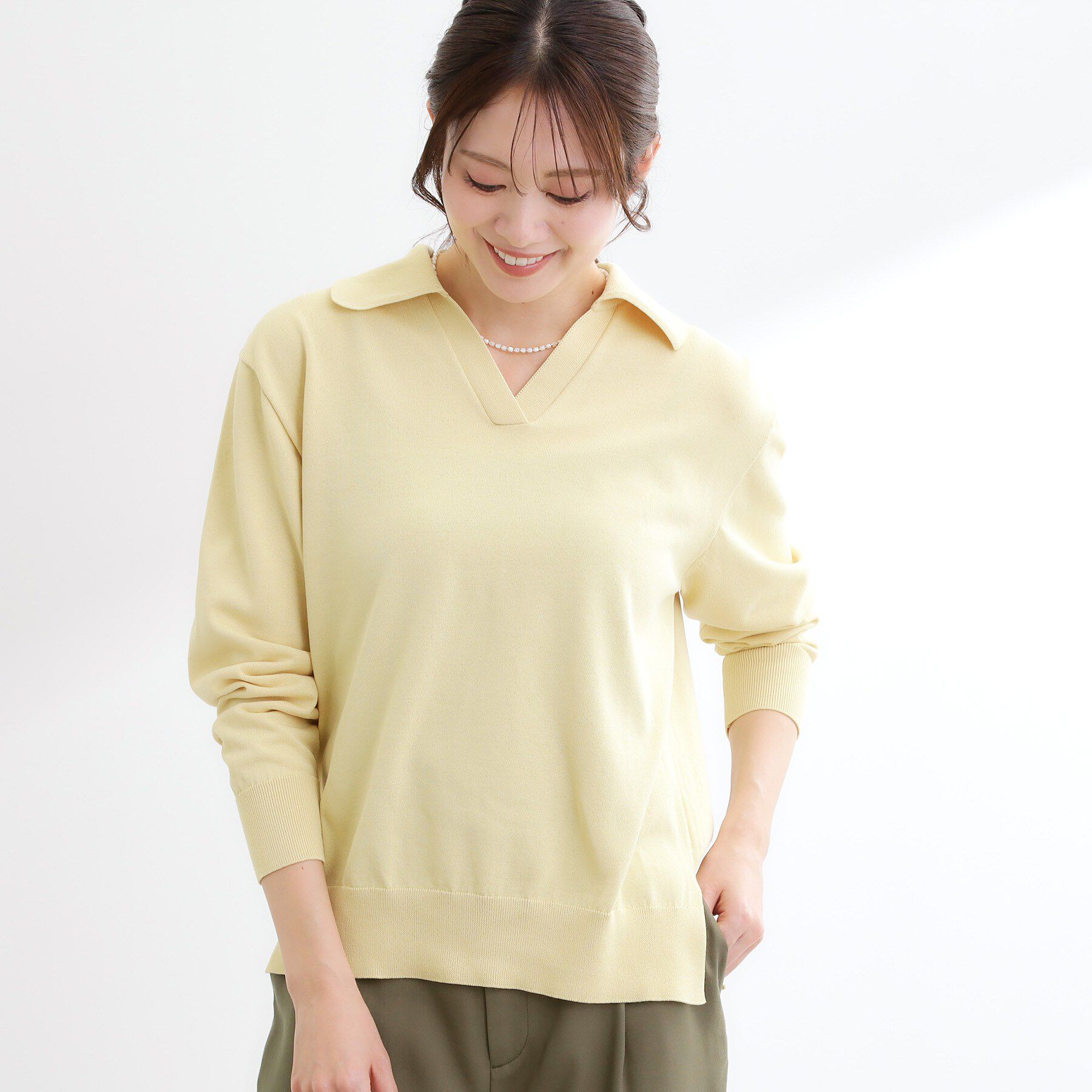 Reflect「スキッパーネックニットプルオーバー」|ニット・セーター|