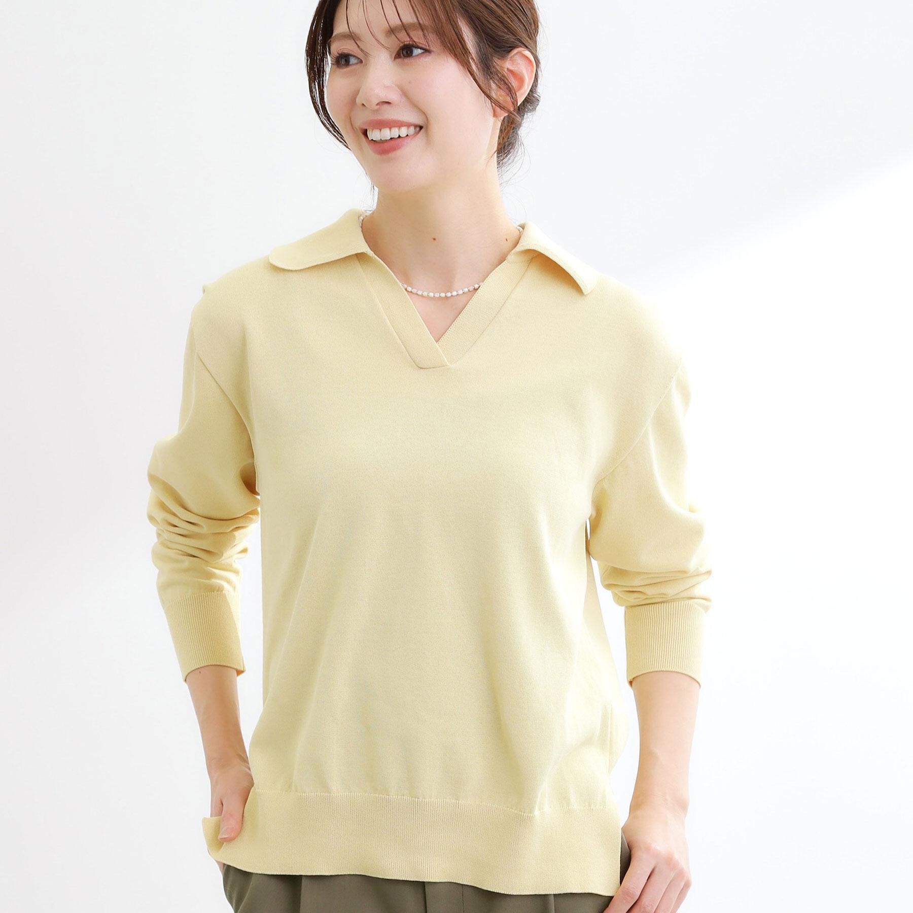 Reflect「スキッパーネックニットプルオーバー」|ニット・セーター|ライトイエロー(03
