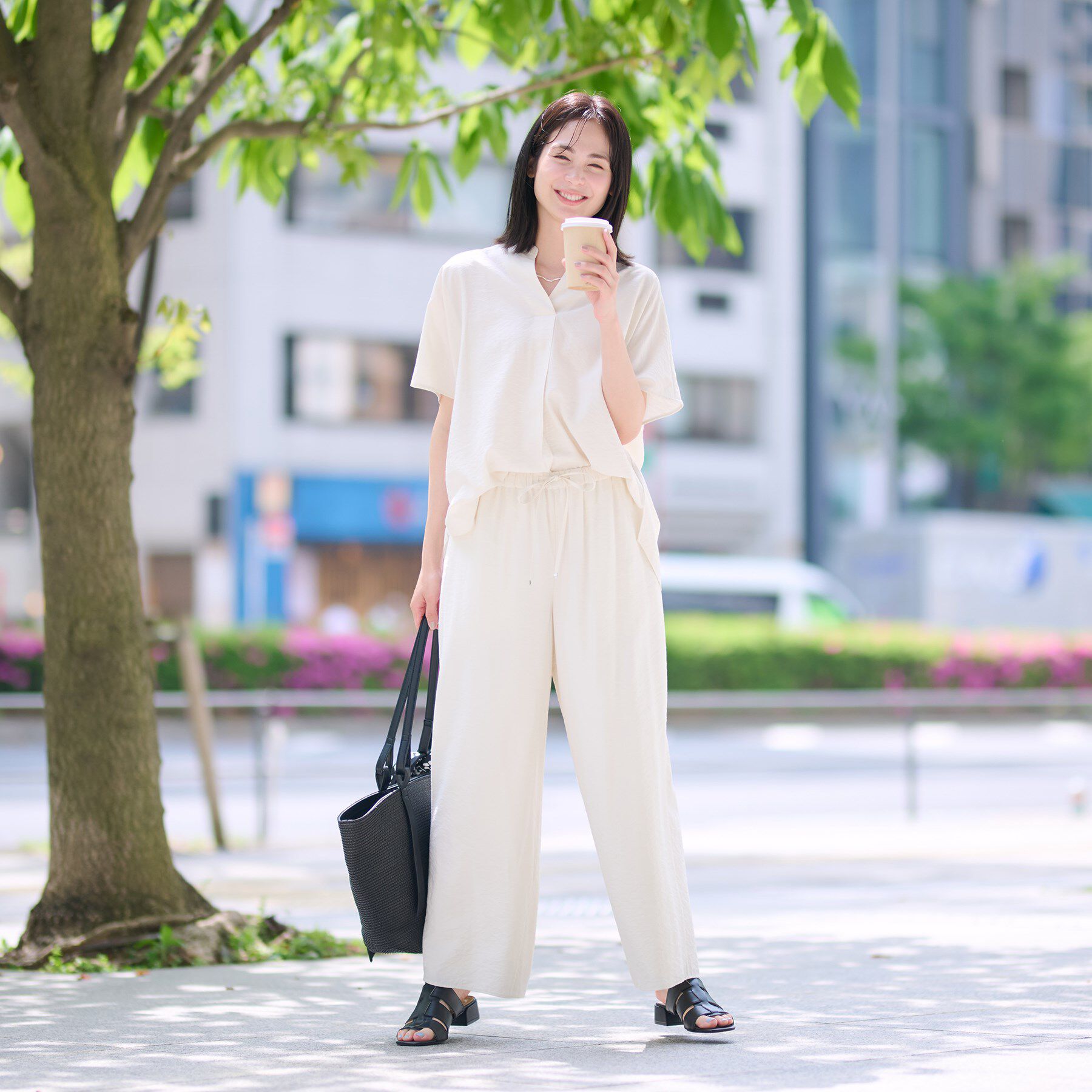 INDIVI「【洗える／UVケア／SETUP可能】ドロストワイドパンツ」|その他|