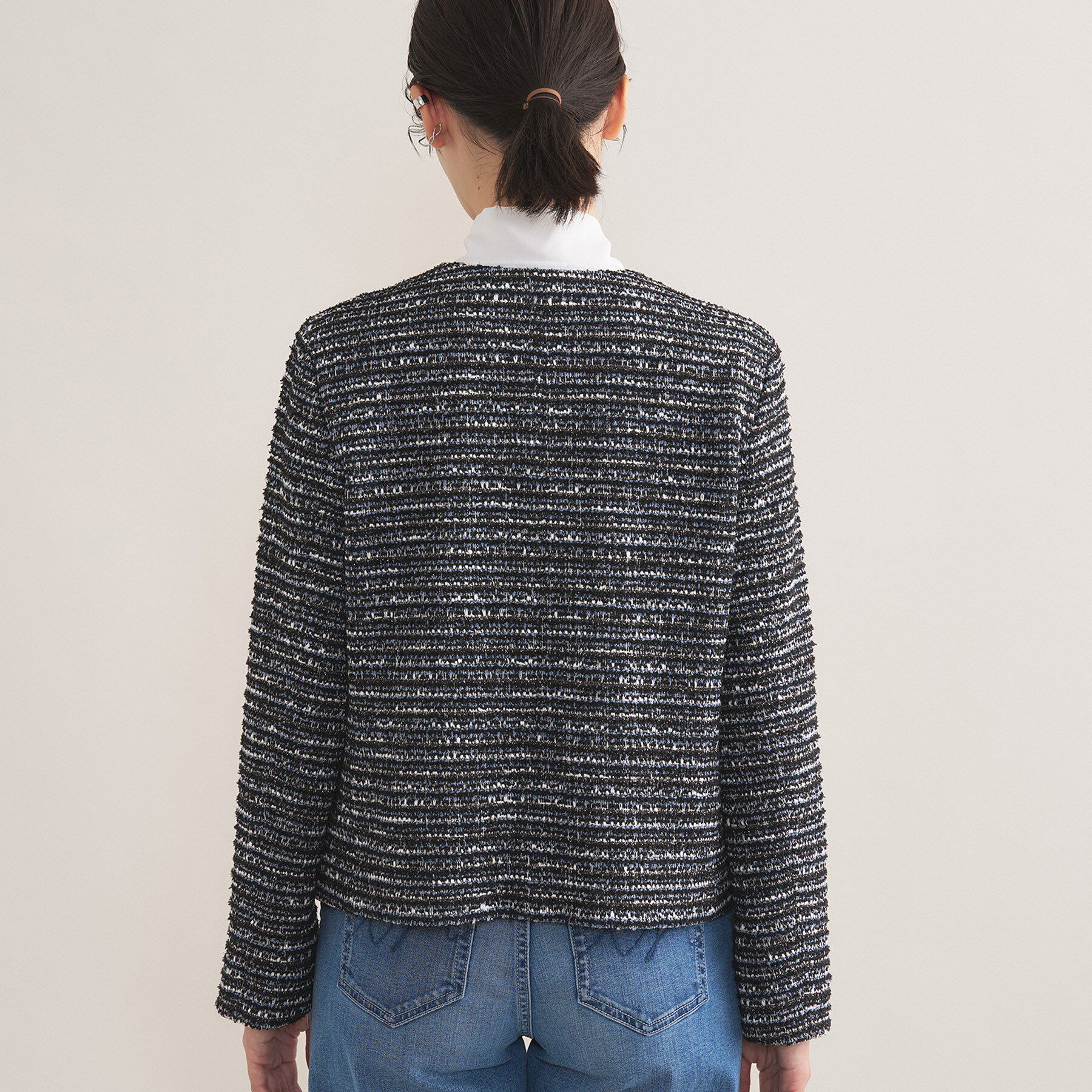 INDIVI「【セレモニー／洗える】ミックスツイードライトジャケット」|ノーカラージャケット|