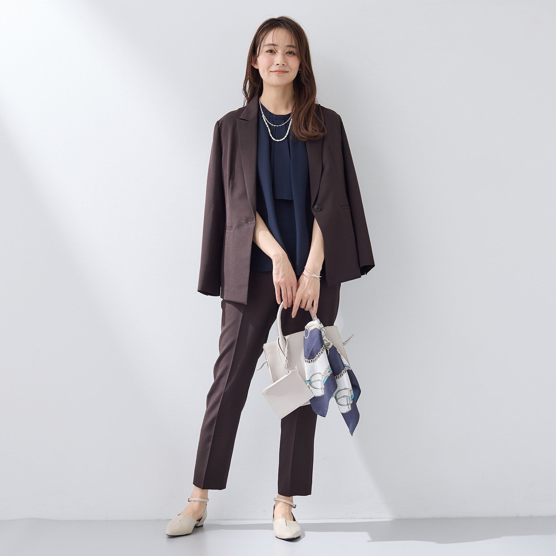 INDIVI「【洗える／UVケア】ストライプ柄＆無地 ボウタイ風 半袖ブラウス」|シャツ・ブラウス|