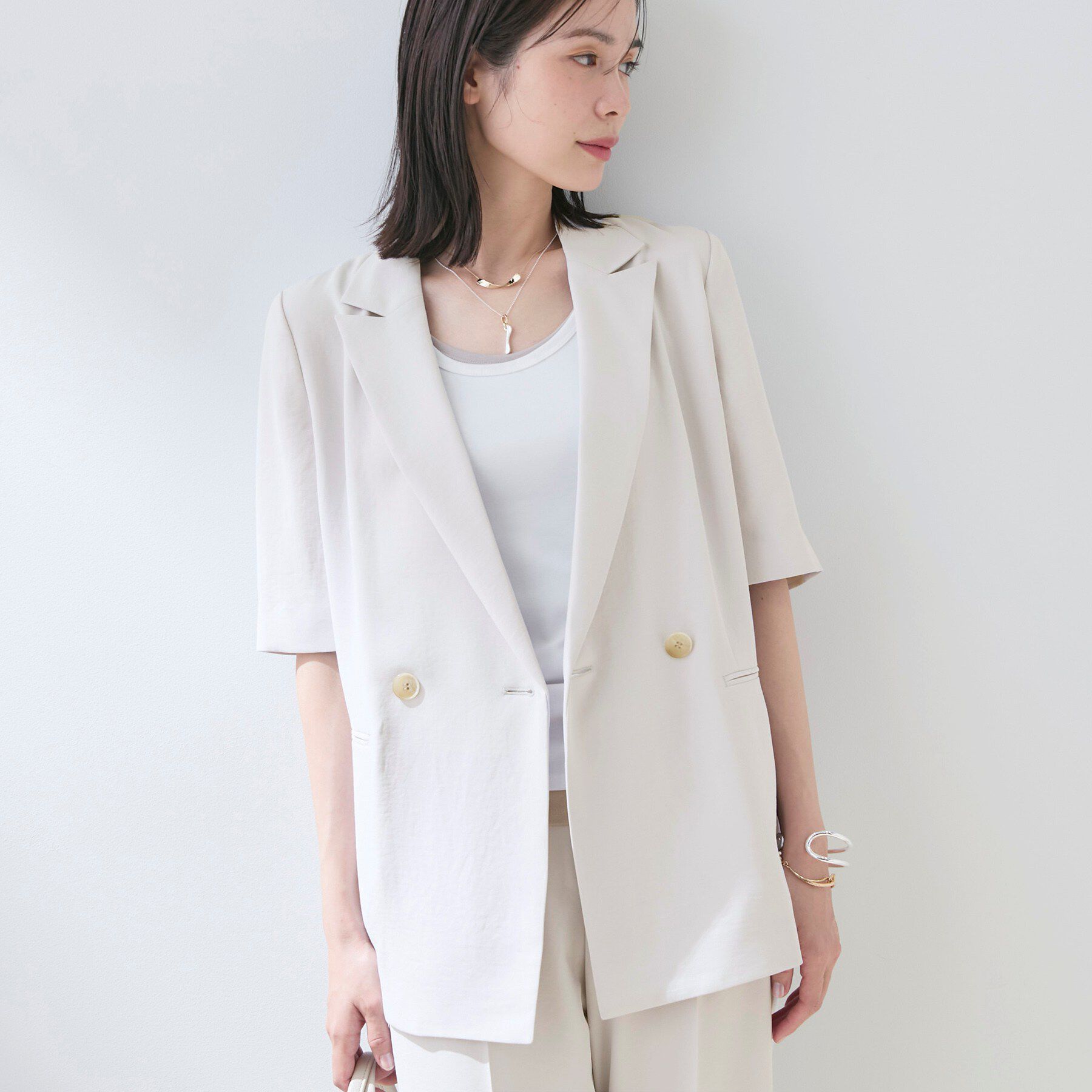 INDIVI「【着る日傘】ハーフスリーブダブルジャケット」|テーラードジャケット|