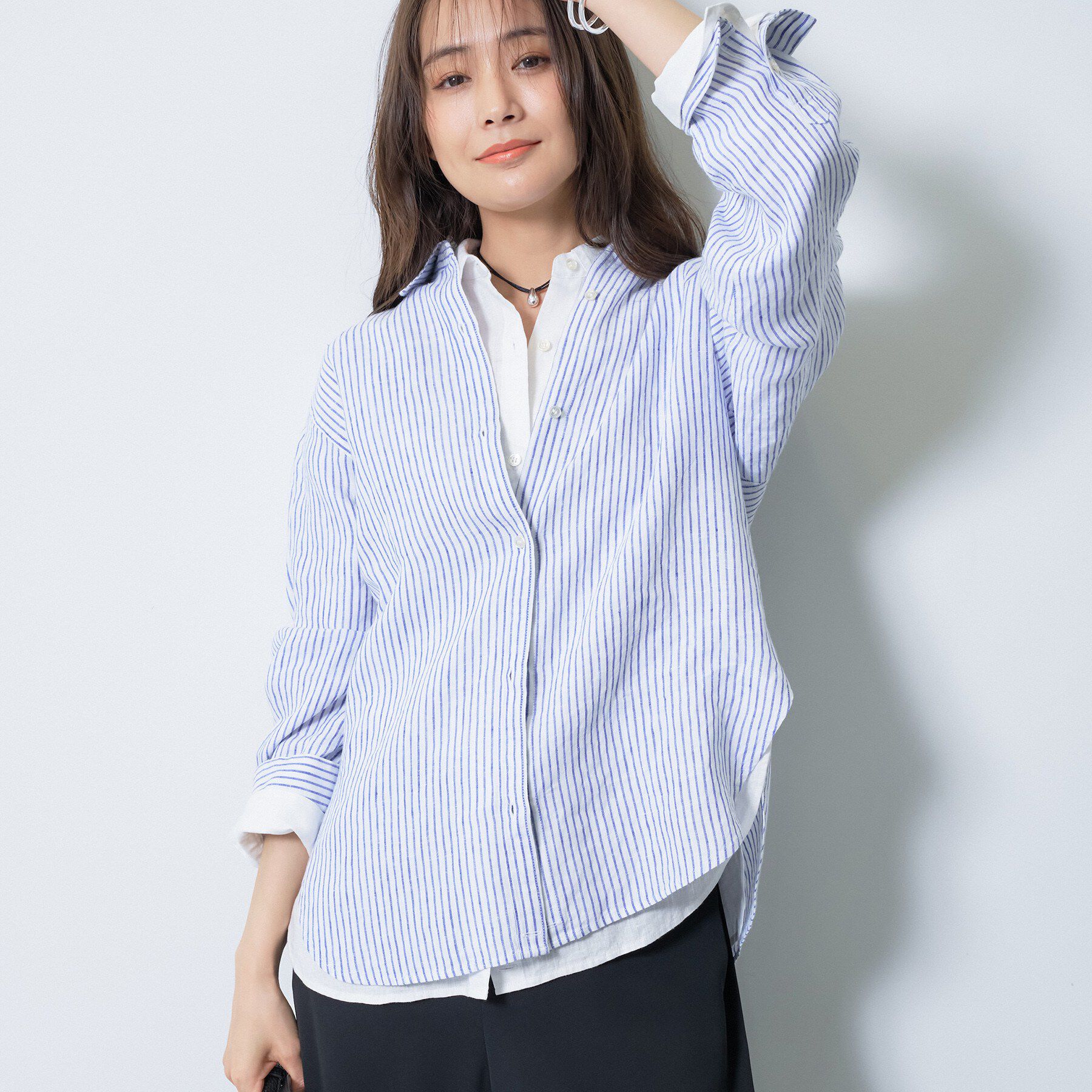 INDIVI「【接触冷感／2WAY】カシュクールリネンシャツ」|シャツ・ブラウス|ブルー(393)