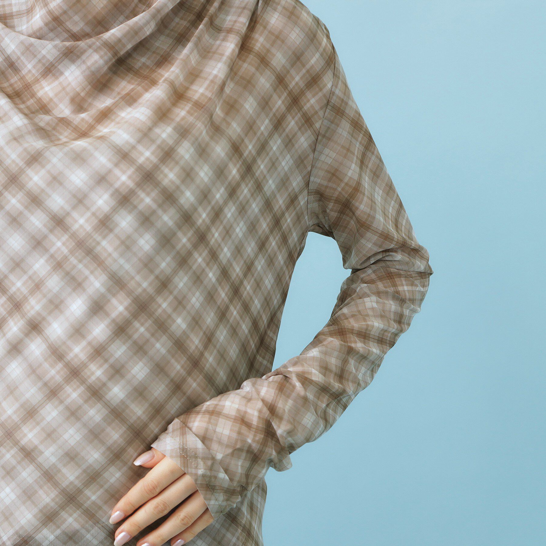 index「シアーチェックドレープネックトップス【洗濯機OK】」|Tシャツ・カットソー|