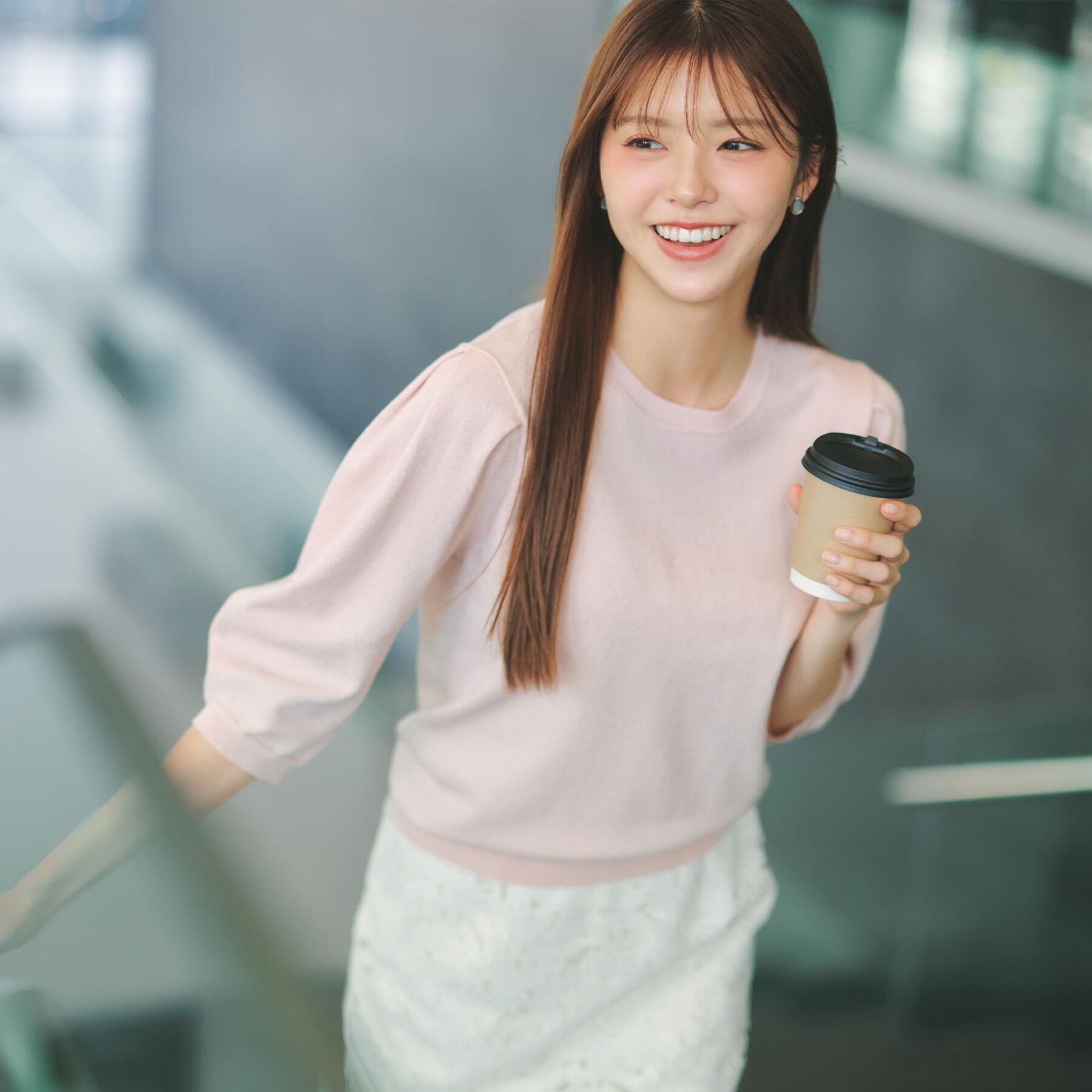 index「6分袖タックスリーブニット【洗濯機OK/UVケア】《XS～LL/9col》」|ニット・セーター|ライトピンク(670