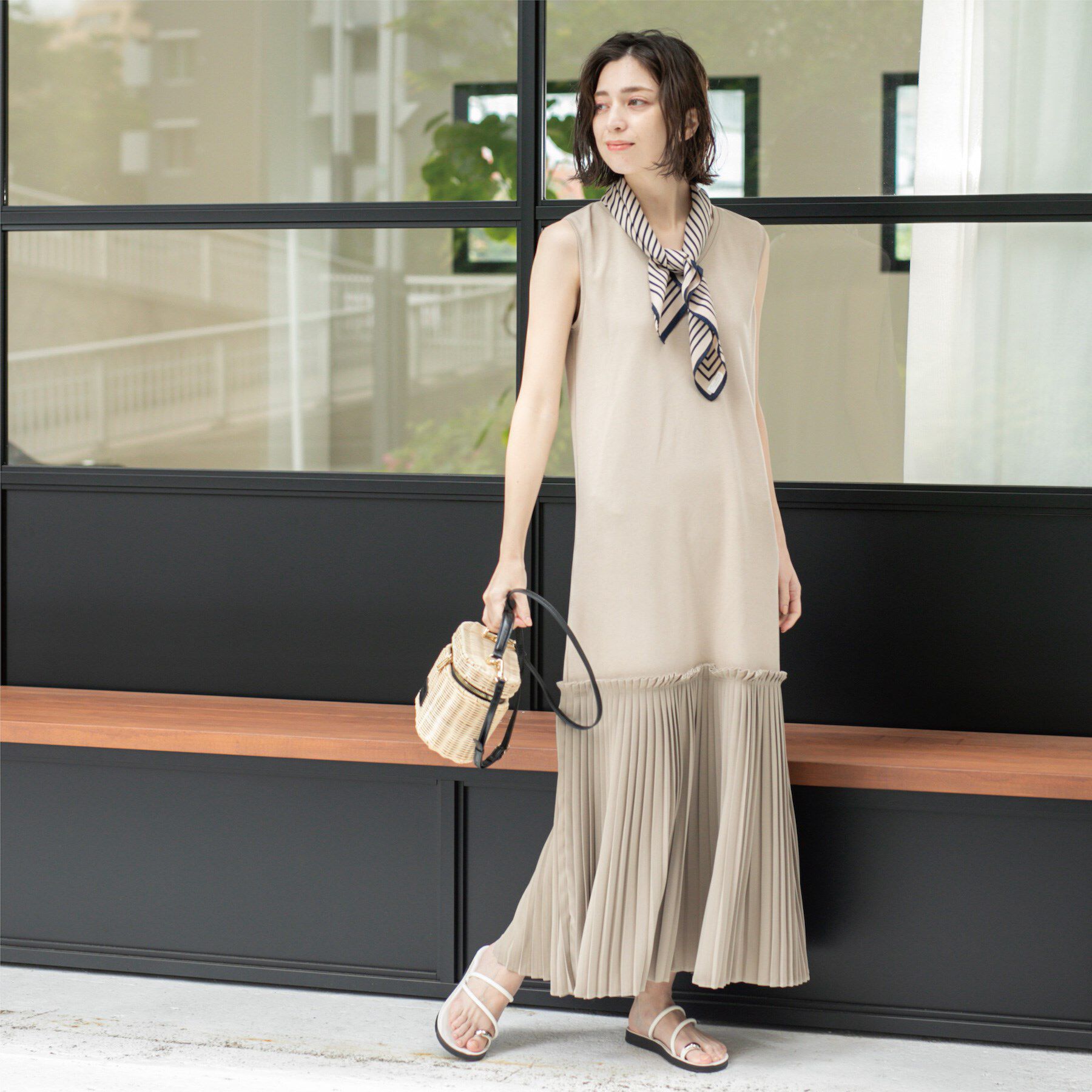 OPAQUE.CLIP「プリーツ切替ノースリーブワンピース【洗濯機洗い可】」|ワンピース|