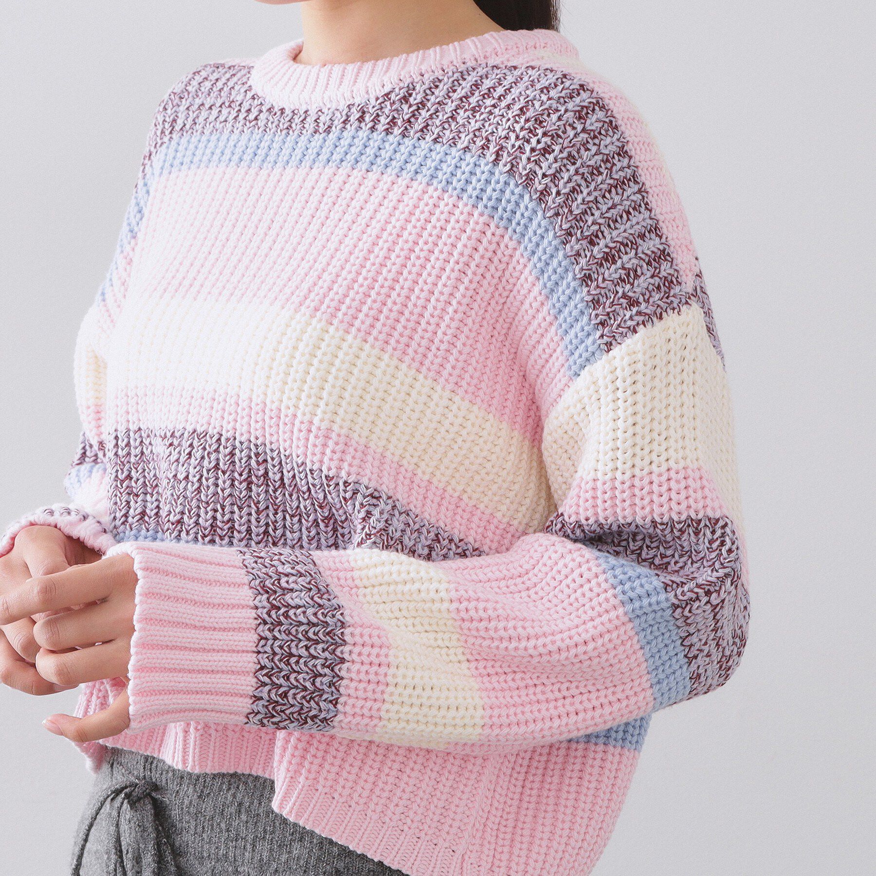 OPAQUE.CLIP「カラーボーダーミドルゲージニット」|ニット・セーター|