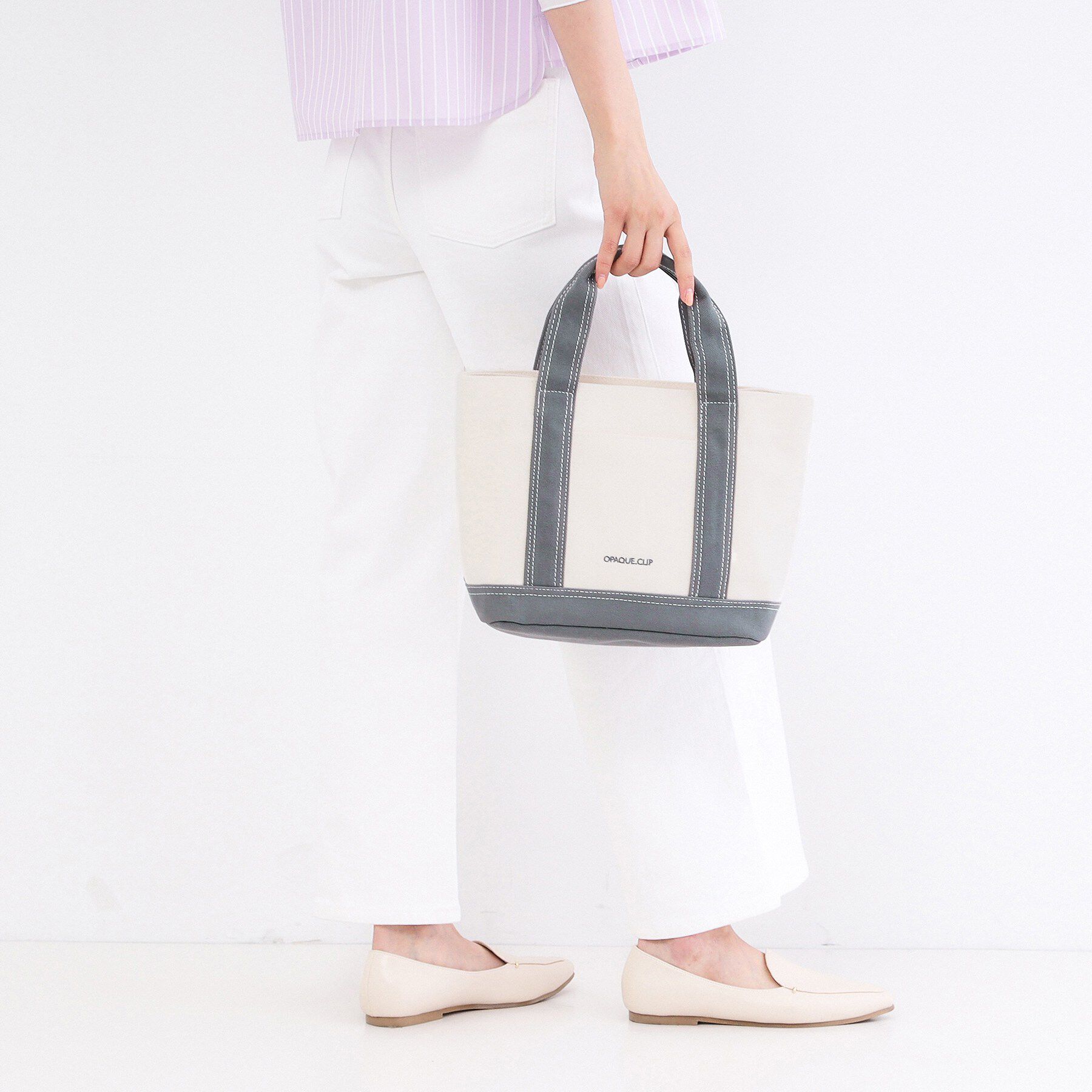 OPAQUE.CLIP「2WAYバイカラー帆布ミドルトート」|トートバッグ|チャコールグレー(0