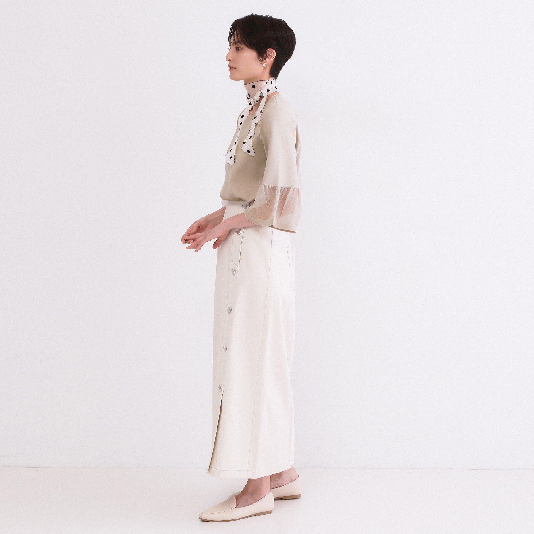 OPAQUE.CLIP「シアーフレアスリーブニット【洗濯機OK/抗ピル】」|ニット・セーター|