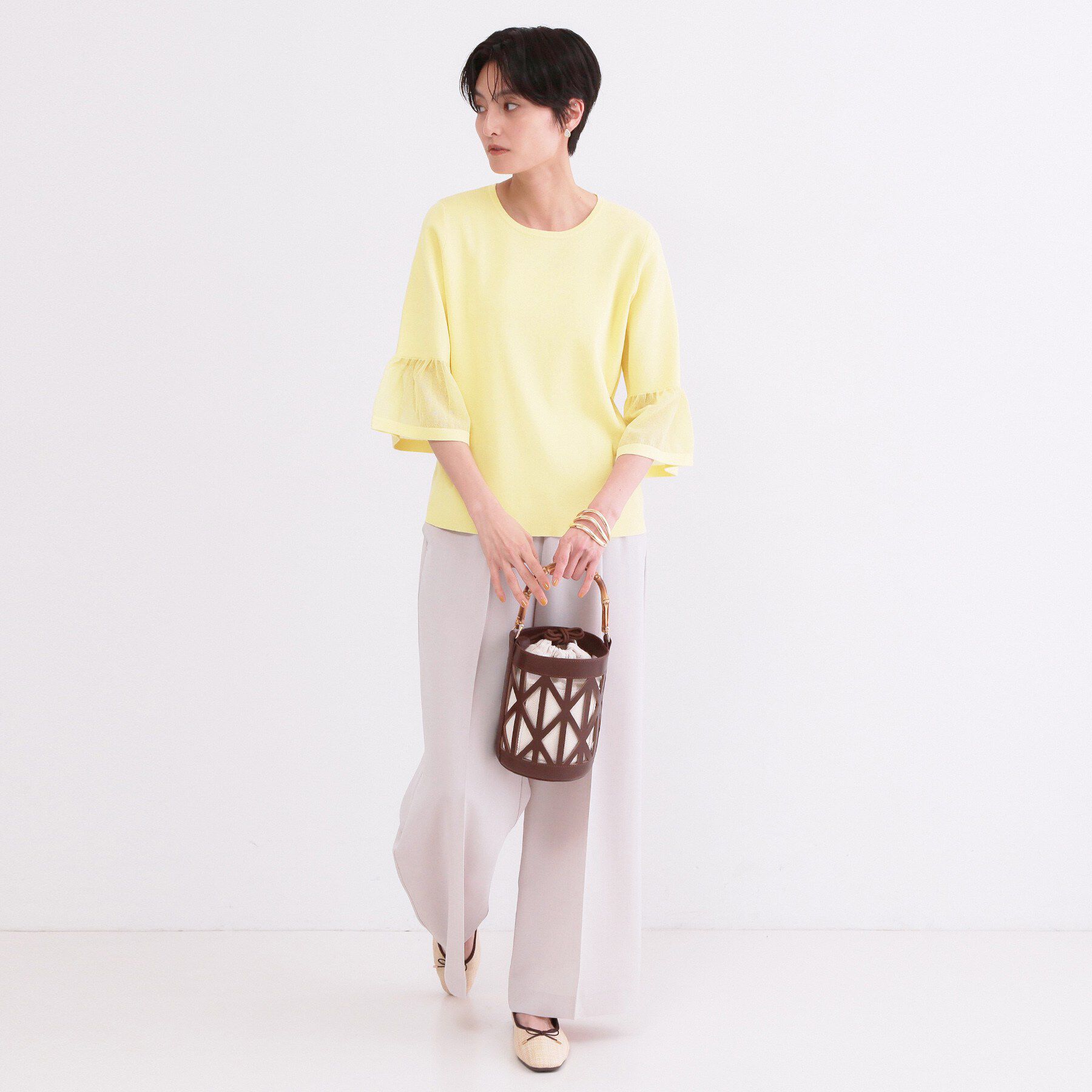 OPAQUE.CLIP「シアーフレアスリーブニット【洗濯機OK/抗ピル】」|ニット・セーター|