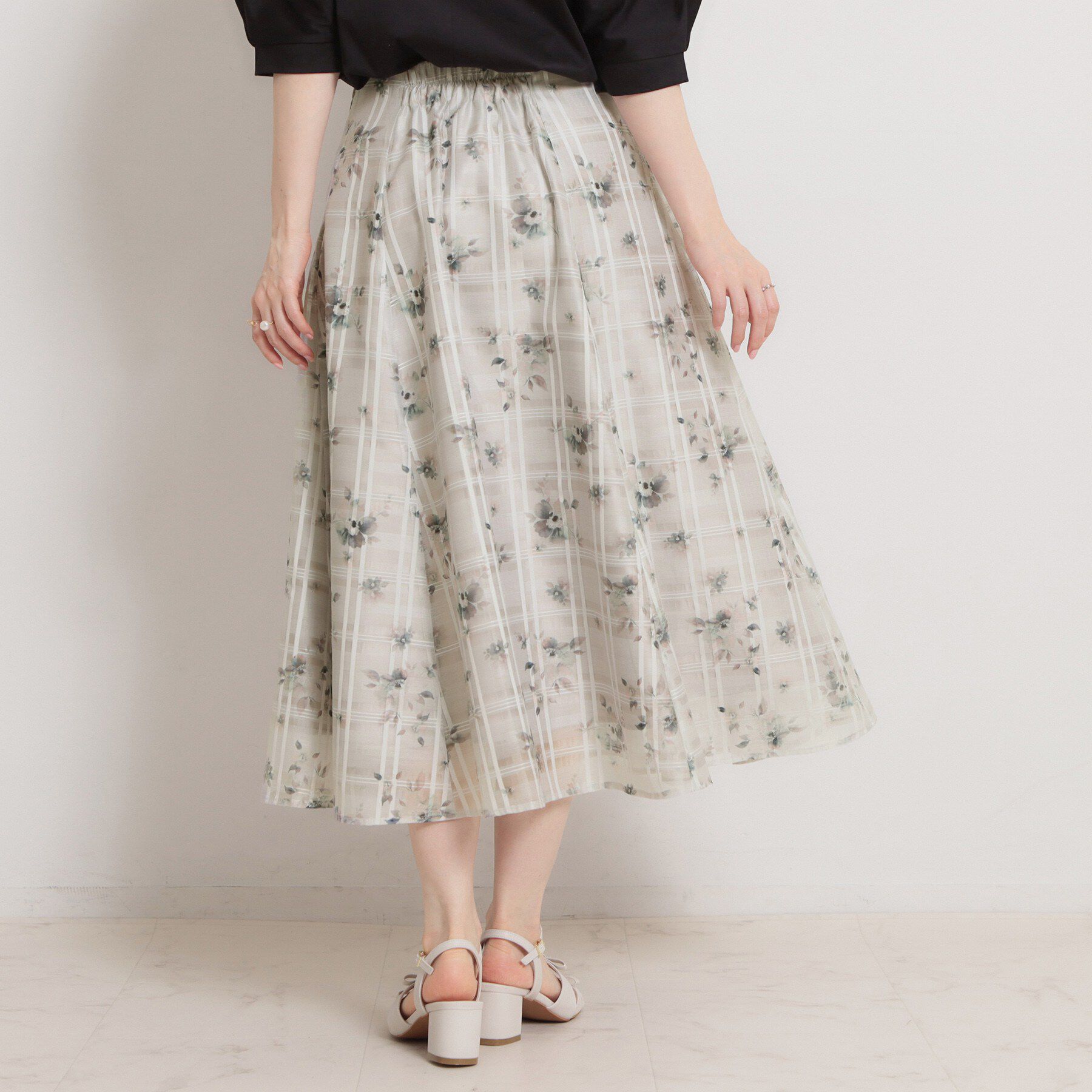 Couture broach「【洗える・着映え】シアーチェック フラワープリント スカート」|スカート|
