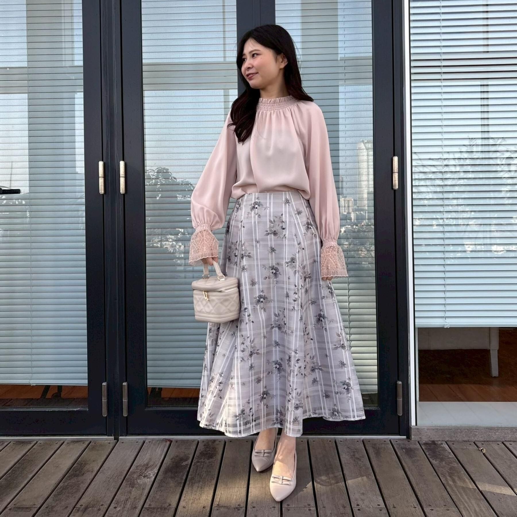 Couture broach「【洗える・着映え】シアーチェック フラワープリント スカート」|スカート|