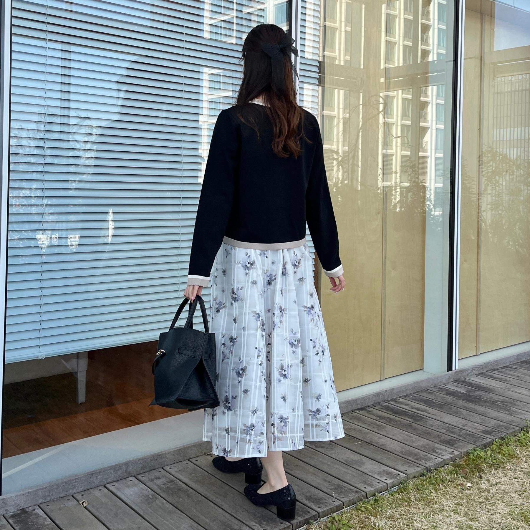 Couture broach「【洗える・着映え】シアーチェック フラワープリント スカート」|スカート|