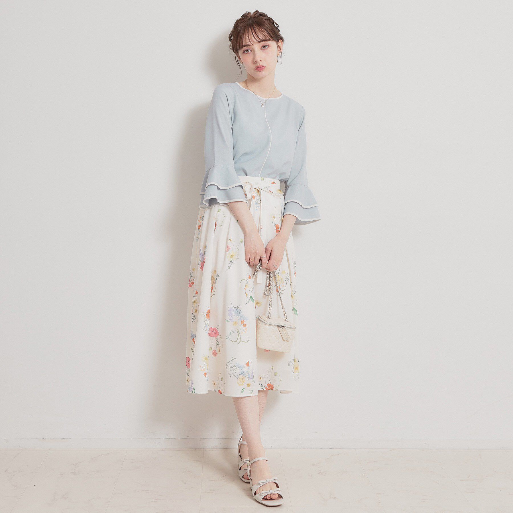 Couture broach「【イージーケア・接触冷感・吸水速乾】配色ラッフルブラウス」|シャツ・ブラウス|