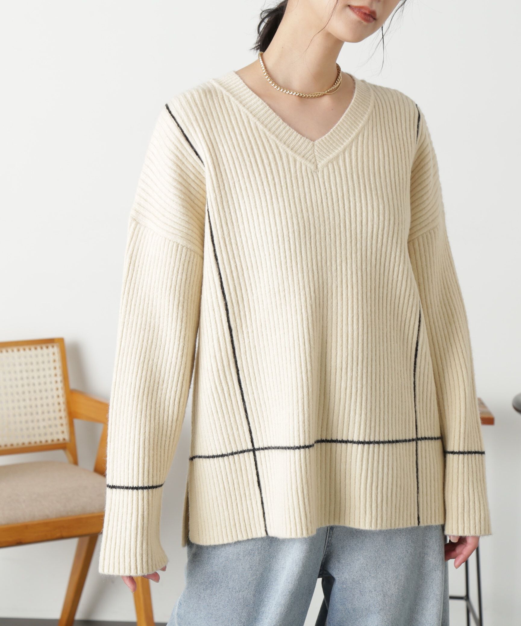  「2Wayネックウォーマー付きニット」|ニット・セーター|