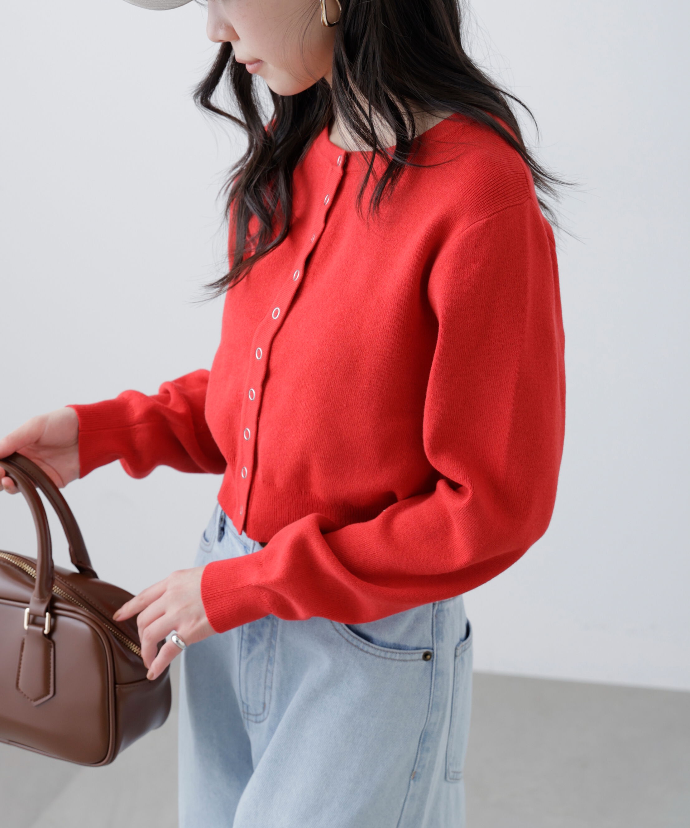  「リングドットボタンクルーネックニットカーディガン」|ニット・セーター|