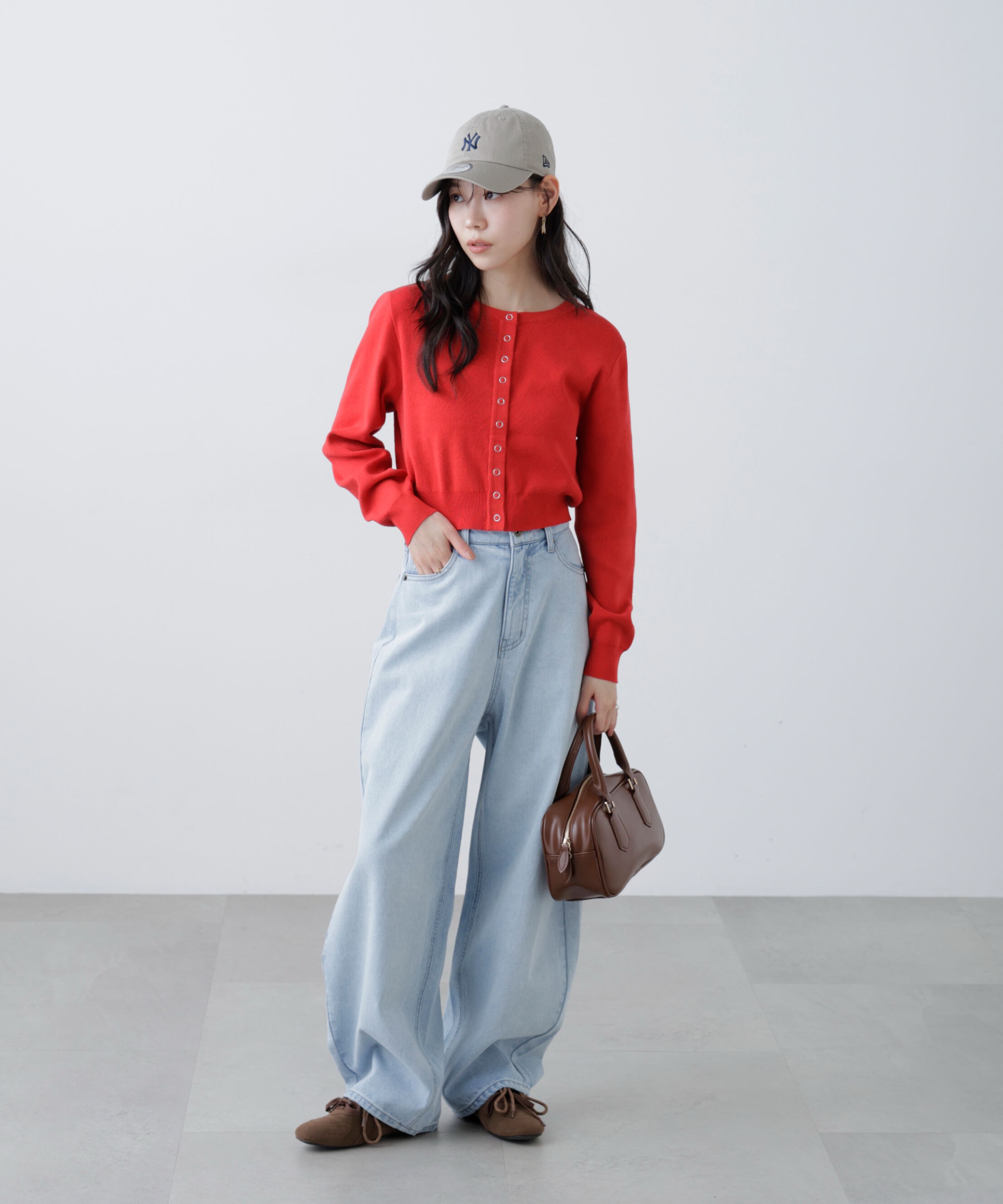  「リングドットボタンクルーネックニットカーディガン」|ニット・セーター|