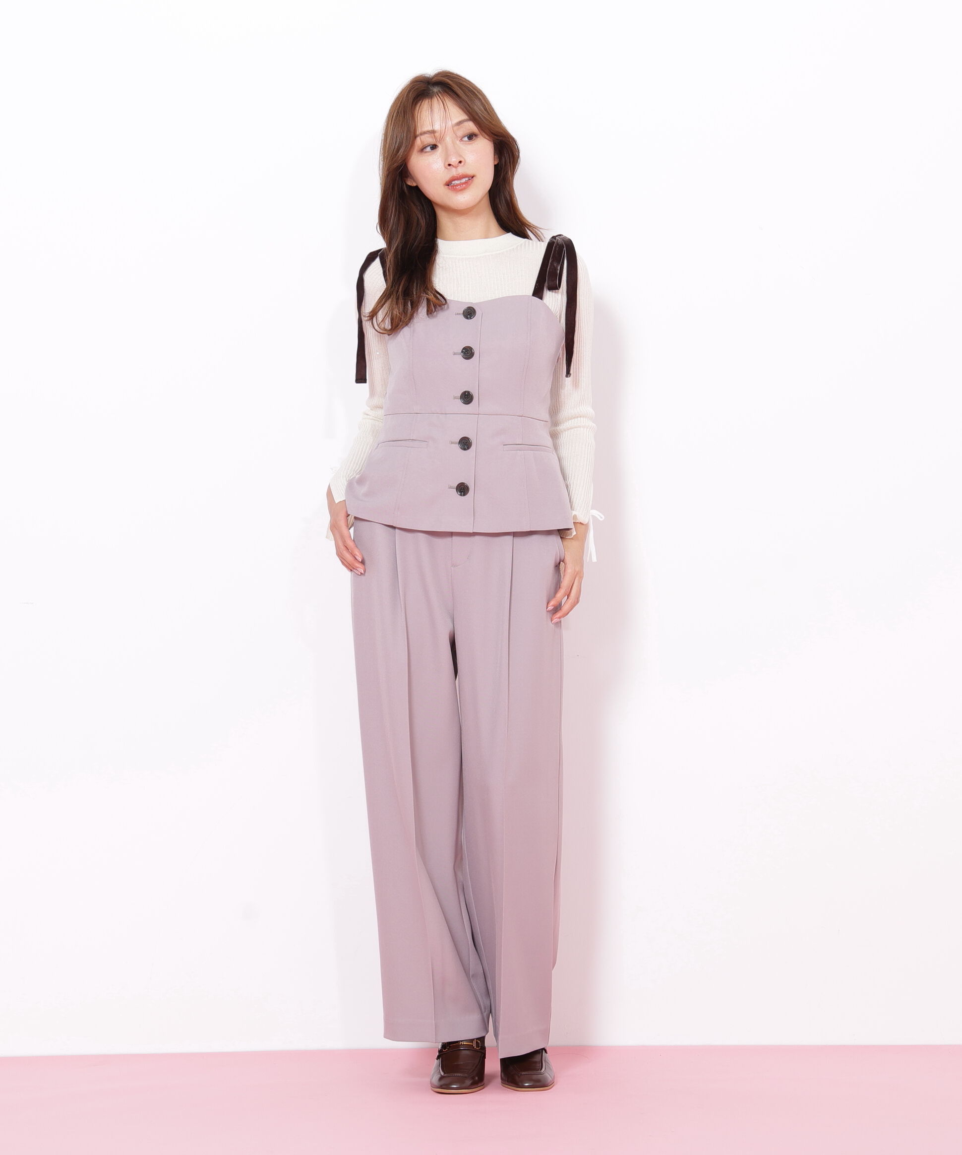  「＜セットアップ対応＞ベーシックツイルベロアリボンビスチェ」|シャツ・ブラウス|