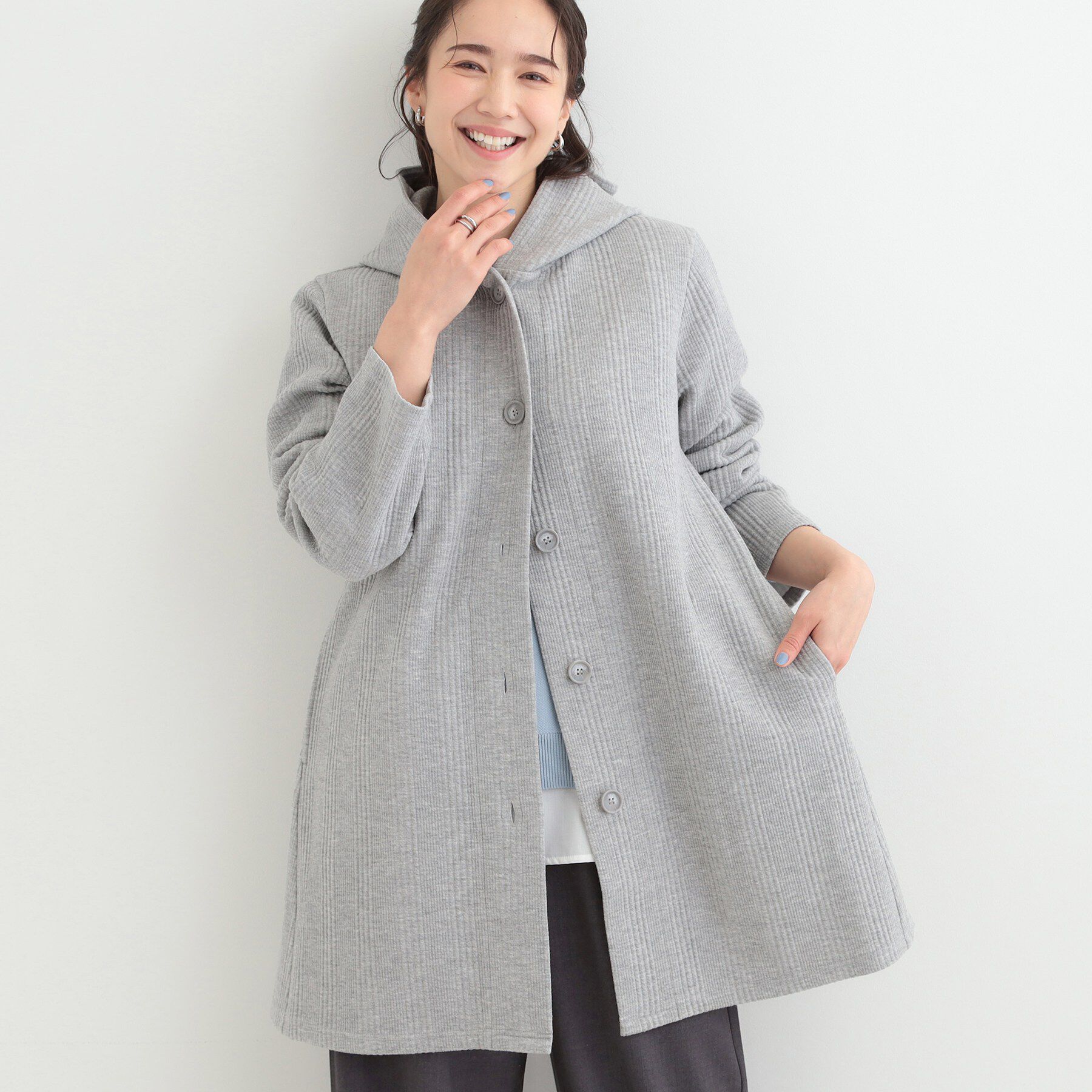 SHOO･LA･RUE「【洗濯機可/S-LL】体型をカバーしながらスマートに魅せる。ストライプジャカード コーディガン」|その他|グレー(012)
