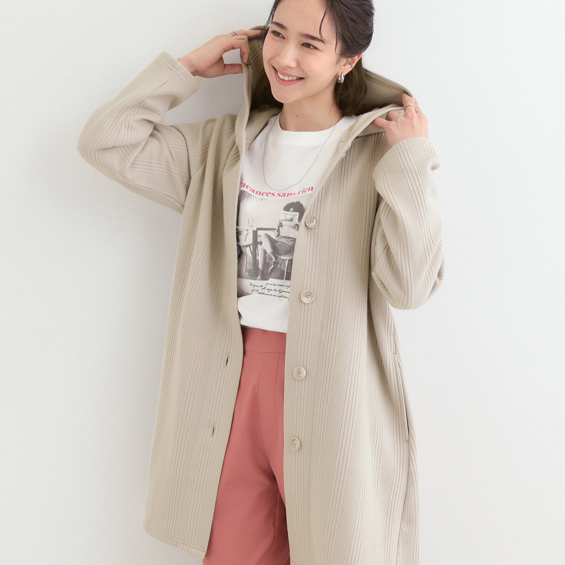 SHOO･LA･RUE「【洗濯機可/S-LL】体型をカバーしながらスマートに魅せる。ストライプジャカード コーディガン」|その他|グレージュ(050)