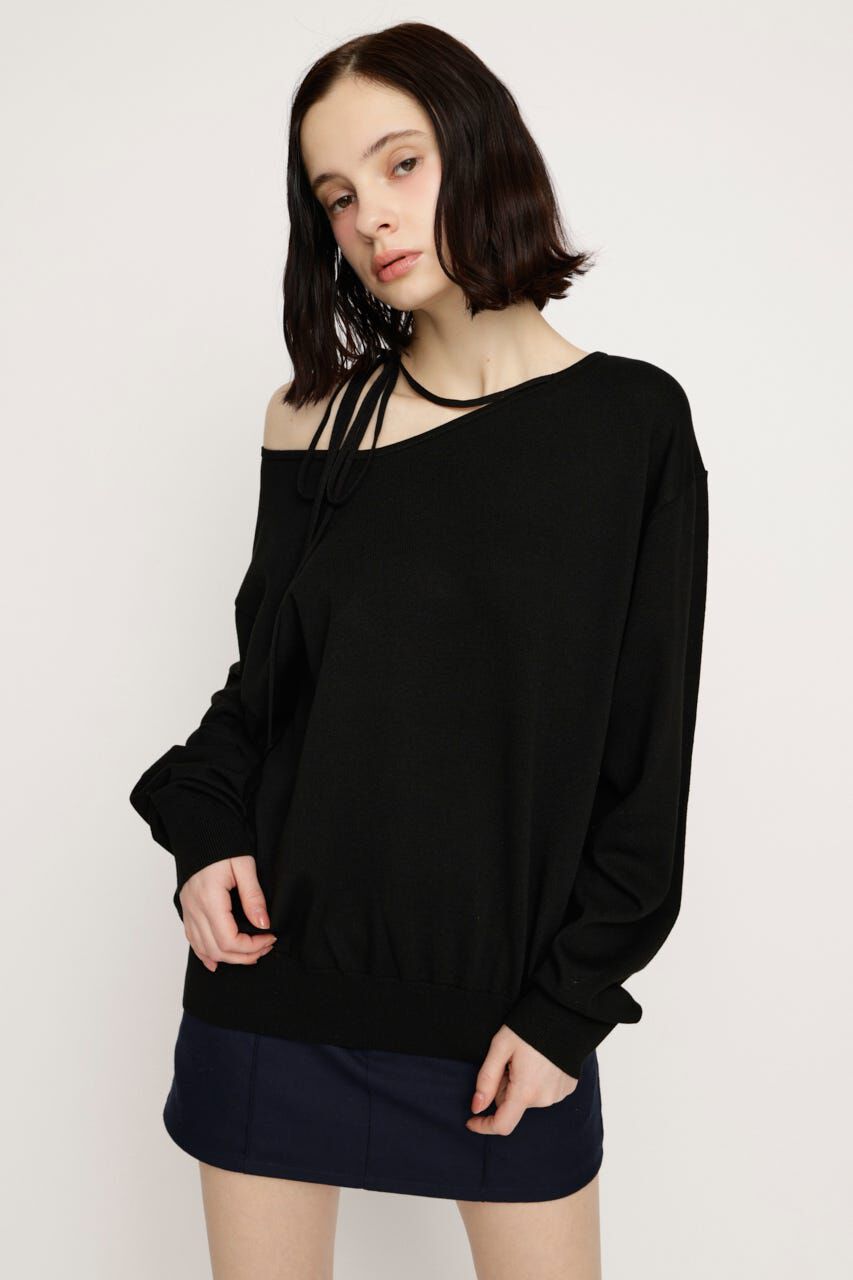 SLY「ASYMMETRY NECK LOOSE トップス」|ニット・セーター|BLK