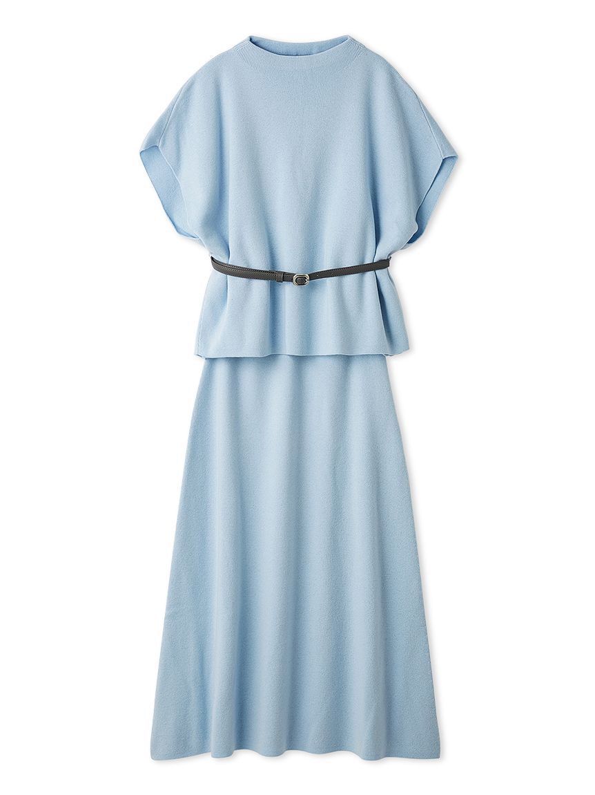 SNIDEL「ベルト付きケープ風ニットアップ」|ワンピース|SAX