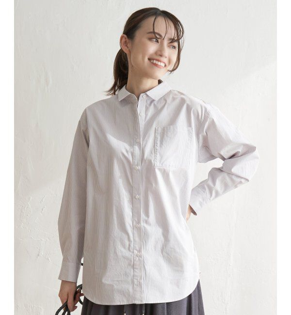 ikka「ストライプ長袖シャツ」|シャツ・ブラウス|ベージュ