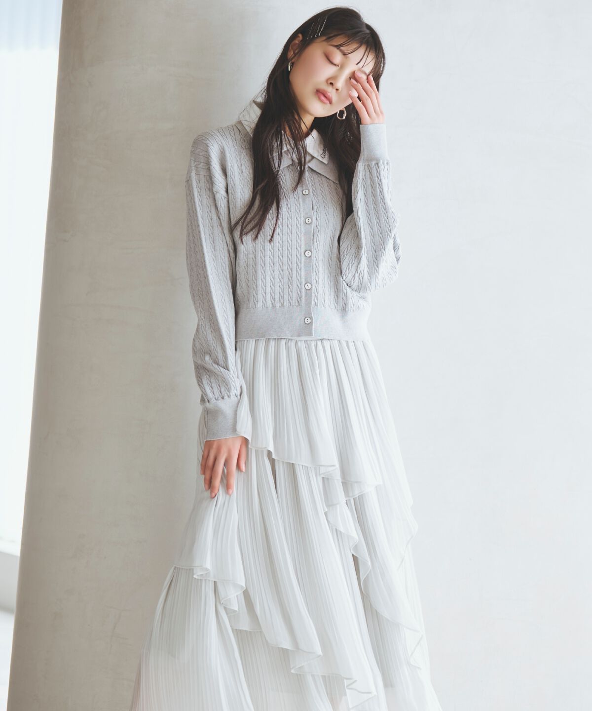 アンドクチュール「ティアードプリーツスカート」|フレア|