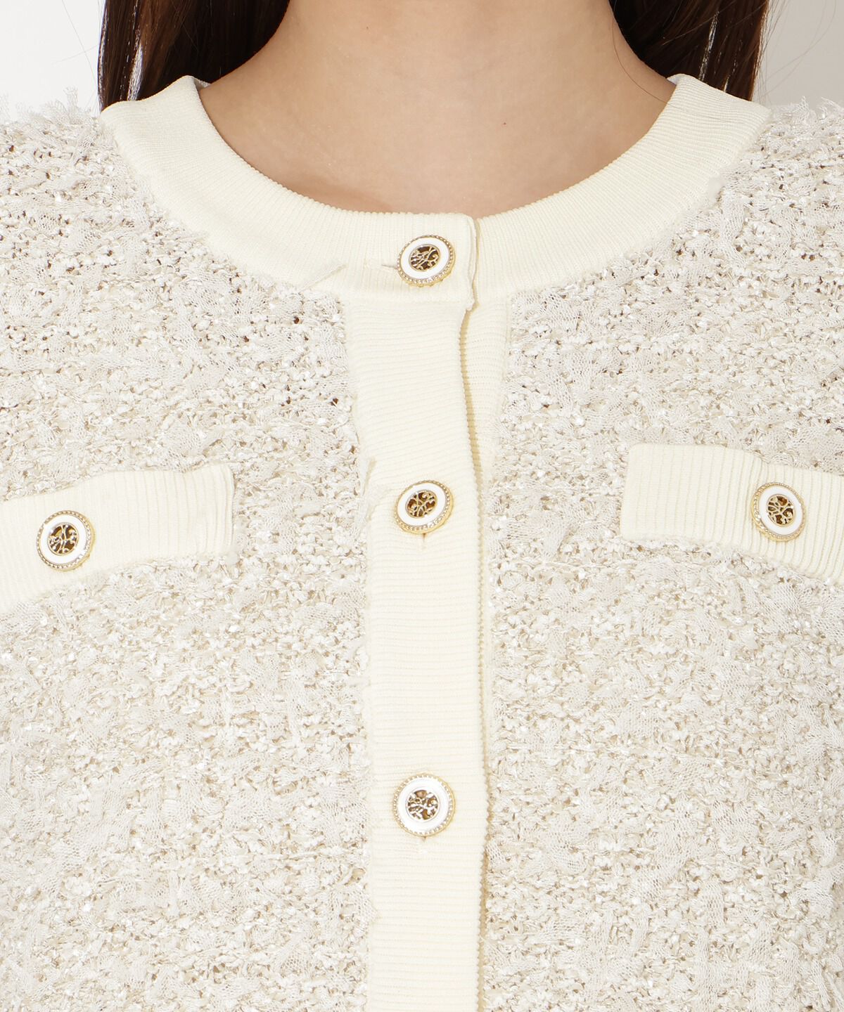 アンドクチュール「ラメ入りツイード調ニットカーディガン」|カーディガン|