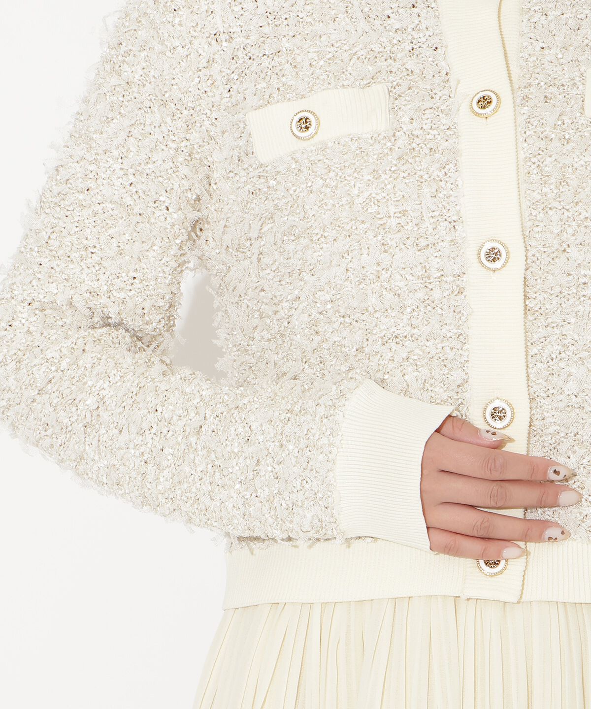 アンドクチュール「ラメ入りツイード調ニットカーディガン」|カーディガン|