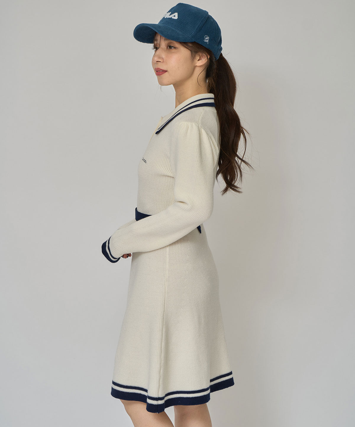 REDYAZEL「バイカラーポロニットロングスリーブミニワンピース」|ワンピース|