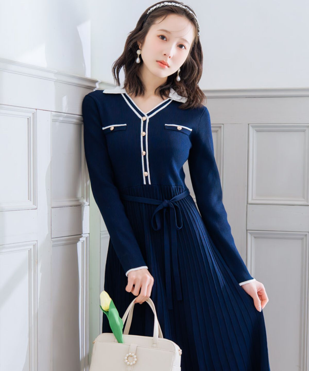 WILLSELECTION「バイカラープリーツニットワンピース」|ワンピース|