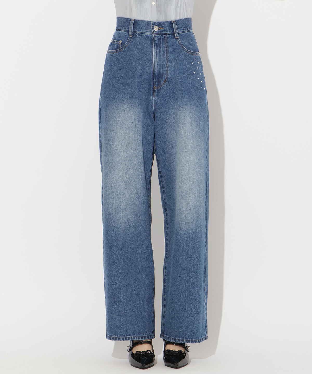 WILLSELECTION「ビジューポケットワイドデニムパンツ」|デニム|